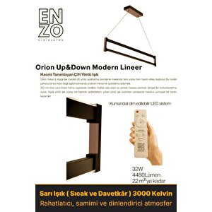 Orion Rose Gold 3000k Lineer Led Sarkıt Avize – Kumandalı Dim Edilebilir – Yukarı & Aşağı Işık Sarı Işık (3000K)