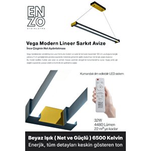 Vega Gold 6500k Lineer Led Sarkıt Avize – Kumandalı Dim Edilebilir – Aşağı Işık 6500 K