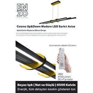 Cosmo Gold 6500k Lineer Led Sarkıt Avize – Kumandalı Dim Edilebilir – Yukarı & Aşağı Işık 6500 K