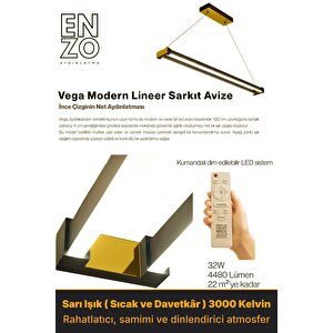 Vega Gold 3000k Lineer Led Sarkıt Avize – Kumandalı Dim Edilebilir – Aşağı Işık Sarı Işık (3000K)