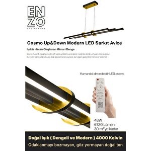 Cosmo Gold 4000k Lineer Led Sarkıt Avize – Kumandalı Dim Edilebilir – Yukarı & Aşağı Işık 4000 K