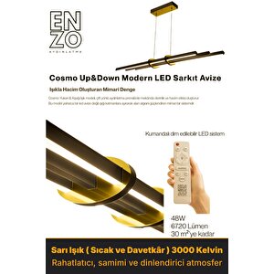 Cosmo Gold 3000k Lineer Led Sarkıt Avize – Kumandalı Dim Edilebilir – Yukarı & Aşağı Işık Sarı Işık (3000K)