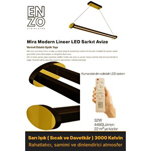 Mira Gold 3000k Lineer Led Sarkıt Avize – Kumandalı Dim Edilebilir – Aşağı Işık Sarı Işık (3000K)