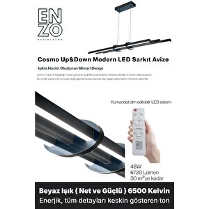 Cosmo Füme 6500k Lineer Led Sarkıt Avize – Kumandalı Dim Edilebilir – Yukarı & Aşağı Işık 6500 K
