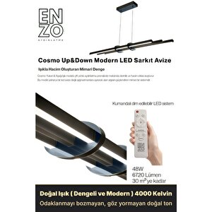 Cosmo Füme 4000k Lineer Led Sarkıt Avize – Kumandalı Dim Edilebilir – Yukarı & Aşağı Işık 4000 K