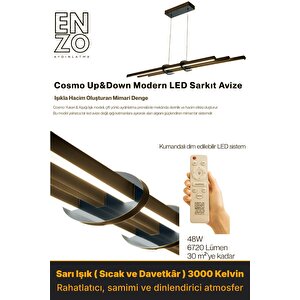 Cosmo Füme 3000k Lineer Led Sarkıt Avize – Kumandalı Dim Edilebilir – Yukarı & Aşağı Işık Sarı Işık (3000K)