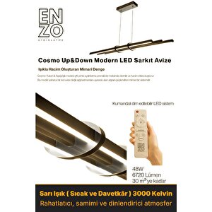 Cosmo Silver 3000k Lineer Led Sarkıt Avize – Kumandalı Dim Edilebilir – Yukarı & Aşağı Işık Sarı Işık (3000K)