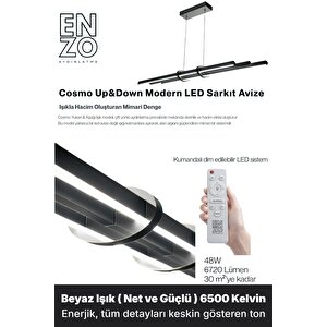 Cosmo Silver 6500k Lineer Led Sarkıt Avize – Kumandalı Dim Edilebilir – Yukarı & Aşağı Işık 6500 K