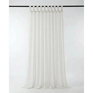 Ekru Renk Keten Rustik Tül Perde - Kemerli (Tab Top) Dikim - Pilesiz Doğal Görünüm - Kişiselleştirilebilir Özel Ölçü 400x250 cm
