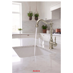 Rustik Vitange Mutfak Evye Bataryası- Zen Design Pirinç- 360° Oynar Başlık-i̇nce Zarif Kulp Inox