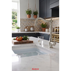 Rustik Vitange Mutfak Evye Bataryası- Zen Design Pirinç- 360° Oynar Başlık-i̇nce Zarif Kulp Inox