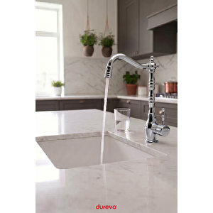 Rustik Vitange Mutfak Evye Bataryası- Zen Design Pirinç- 360° Oynar Başlık-i̇nce Zarif Kulp Krom