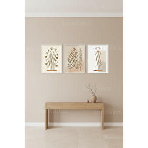 Modern Botanik Minimalist 3’lü Ahşap Çerçeveli Tablo Seti 30x42 cm