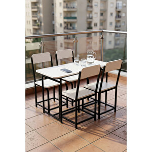 Mutfak Masa Takımı 4 Sandalyeli Yemek Masası Set Cafe Balkon Bahçe Masa Sandalye Minör 9800 Beyaz