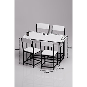Mutfak Masa Takımı 4 Sandalyeli Yemek Masası Set Cafe Balkon Bahçe Masa Sandalye Minör 9800 Beyaz