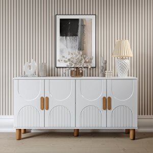 Linea Bohem Konsol 4 Kapaklı Mdf Mebran Kapak 160 Cm Modern Salon Konsolu Beyaz