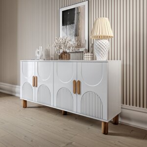 Linea Bohem Konsol 4 Kapaklı Mdf Mebran Kapak 160 Cm Modern Salon Konsolu Beyaz