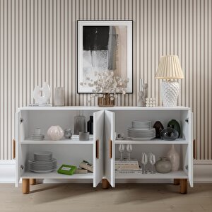 Linea Bohem Konsol 4 Kapaklı Mdf Mebran Kapak 160 Cm Modern Salon Konsolu Beyaz