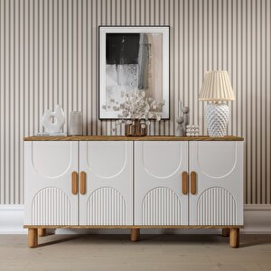 Linea  Bohem Konsol 4 Kapaklı Mdf Mebran Kapak 160 Cm Modern Salon Konsolu Aytaşı Ceviz
