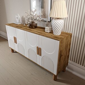 Linea  Bohem Konsol 4 Kapaklı Mdf Mebran Kapak 160 Cm Modern Salon Konsolu Aytaşı Ceviz