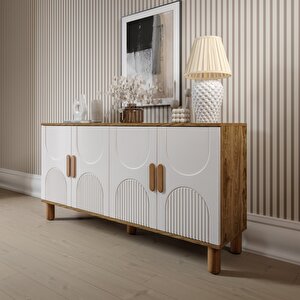 Linea  Bohem Konsol 4 Kapaklı Mdf Mebran Kapak 160 Cm Modern Salon Konsolu Aytaşı Ceviz