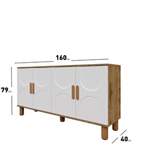 Linea  Bohem Konsol 4 Kapaklı Mdf Mebran Kapak 160 Cm Modern Salon Konsolu Aytaşı Ceviz