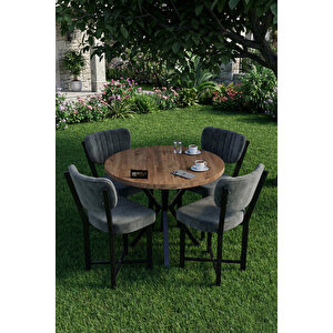 Mutfak Masası 4 Sandalyeli Set 90 Çap Yuvarlak Cafe Balkon Ofis Masa Yemek Takımı Elma 9865 Antrast