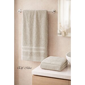 2 Parça Banyo Havlusu Seti Pamuklu Sude 70x140 + 50x85 Cm Bej