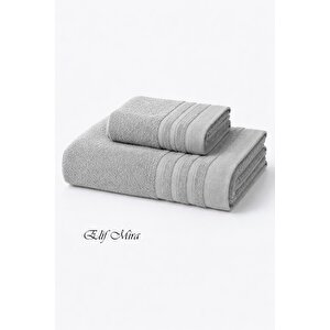 2 Parça Banyo Havlusu Seti Pamuklu Sude 70x140 + 50x85 Cm Gri