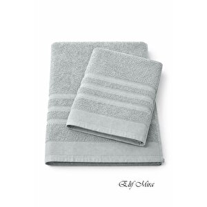 2 Parça Banyo Havlusu Seti Pamuklu Sude 70x140 + 50x85 Cm Gri