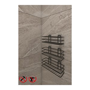 Güçlü Yapışkanlı 3 Adet 3 Katlı Banyo Mutfak Düzenleyici Rafı Mat Siyah