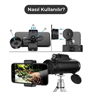 Monoküler Teleskop, Telefon Tutuculu Tripodlu Su Geçirmez Tek Göz Dürbün