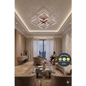 3 Renk Kristal Kare 4’lü Gold Avize Salon, Yemek Masası, Mutfak, Antre Ve Çocuk Odası Aydınlatma