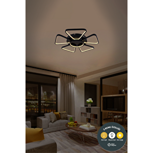 3 Renkli Modern 6 Kollu Plafonyer Led Tavan Avizesi – Yıldız Formlu Siyah Geometrik Salon Aydınlatma
