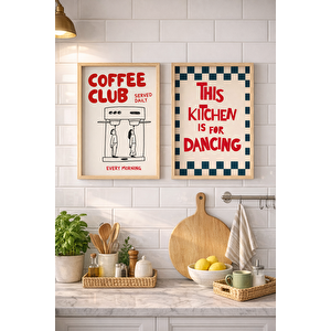 Ahşap Çerçeveli Coffee Club Mutfak Posteri Seti Estetik Duvar Tablosu 21x30 cm