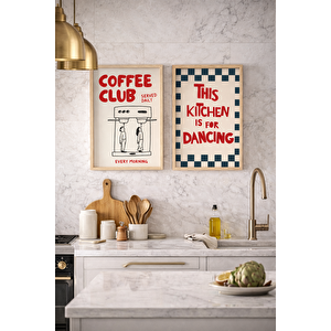 Ahşap Çerçeveli Coffee Club Mutfak Posteri Seti Estetik Duvar Tablosu 21x30 cm