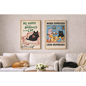 Ahşap Çerçeveli Kedi Temalı Mutfak Posteri Seti Estetik Duvar Tablosu 10x15 cm