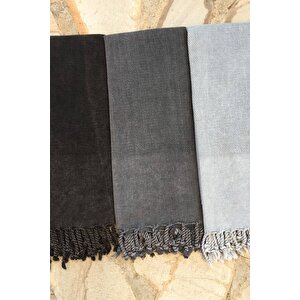Antrasit Taşlanmış Peştemal - 90 × 175 Cm - Çok Amaçlı Hızlı Kuruyan Peştemal