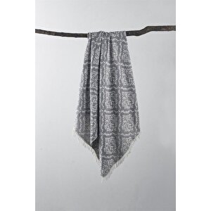 Gri Barok Desenli Peştamal - 90x170 Cm - %100 Pamuk Peştemal Model