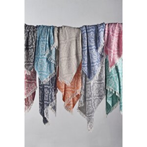 Gri Barok Desenli Peştamal - 90x170 Cm - %100 Pamuk Peştemal Model