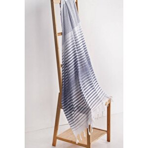 Lacivert Çizgili Peştemal - Hızlı Kuruyan Ve Yüksek Emici - %100 Pamuk - 90x180 Cm