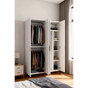 115-gardırop 4 Kapılı 2 Askılıklı,4 Raflı Bölmeli Elbise Dolabı /beyaz