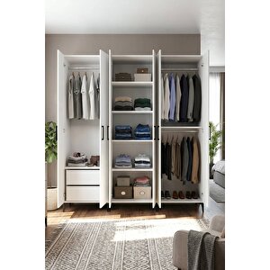 122-gardırop 6 Kapılı,2 Çekmeceli,4 Raflı,2 Askılıklı Elbise Dolabı /beyaz