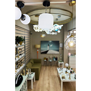 Minimal  İntense Silver & White Plafonyer ( Beyaz Cam ) Cam Avize Beyaz/Beyaz