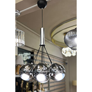 Minimal Zeppelin Cloud Silver Chrome 7'li Cam Avize