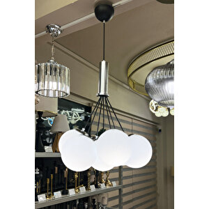 Minimal Zeppelin Cloud Silver Chrome 7'li Beyaz Cam Avize