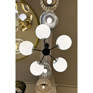Minimal Globe Black & Silver Penta Plafonyer Beyaz Cam Avize