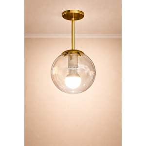 Minimal  Globe Golden Plafonyer ( Bal Sarı ) Cam Avize Eskitme Bal