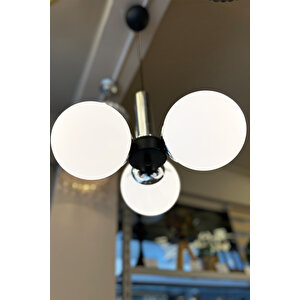 Minimal Globe Black & Silver Tri̇o Beyaz Cam Avize