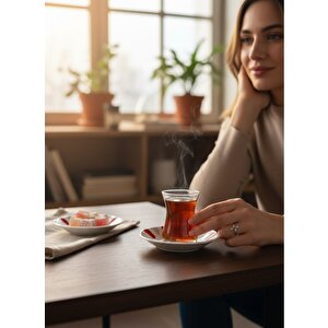 Porselen Çay Tabak - 6 Lı Porselen Kahveci Çay Tabağı